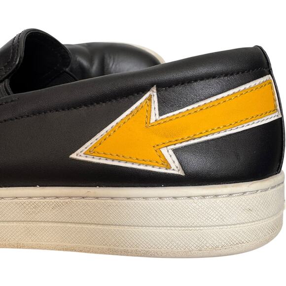 Prada slip on sneakers Linea Rossa Black Leather Yellow Arrow Italy Lady 9 M 7.5 - Picture 6 of 16
